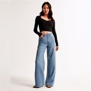Abercrombie & Fitch Women's the Wide Leg High-Rise Jeans Cotton Tencel Sz 34/18